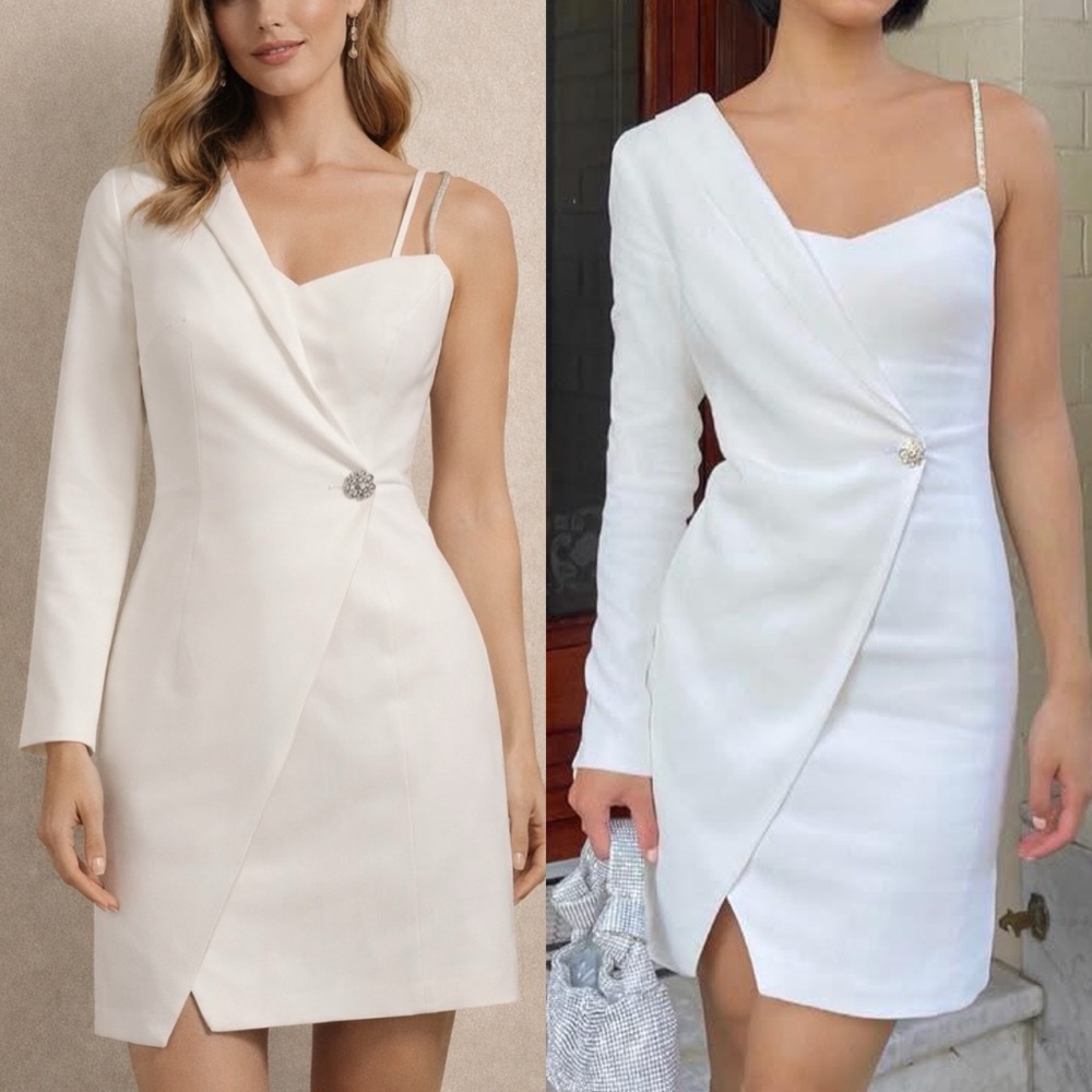 Karen Millen White Wrap Tux Mini Dress White Beige Size 2